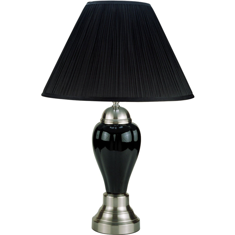 Ceramic Urn Table Lamp With Black Empire Shade - Black And Silver