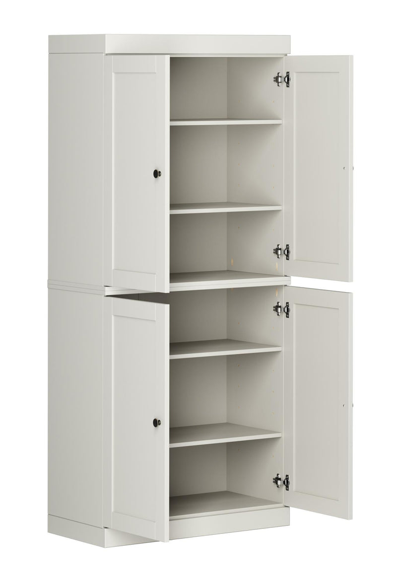 Adjustable Six Tier Library Bookcase With Four Doors (745614) - Off White