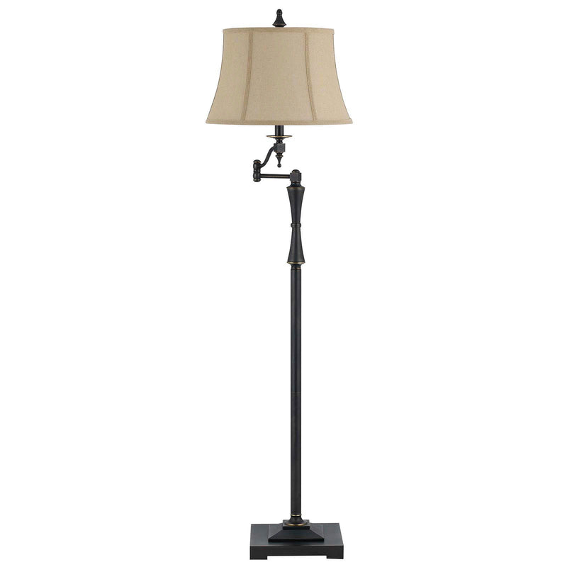 Swing Arm Floor Lamp With Brown Square Shade - Bronze