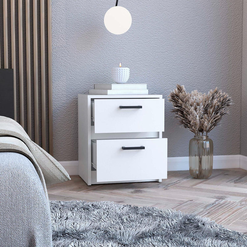 Wood Two Drawer Nightstand (518161) - White
