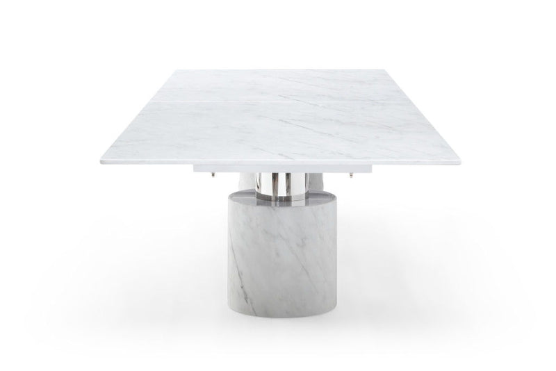 Glass Marble Double Pedestal Base Dining Table - White