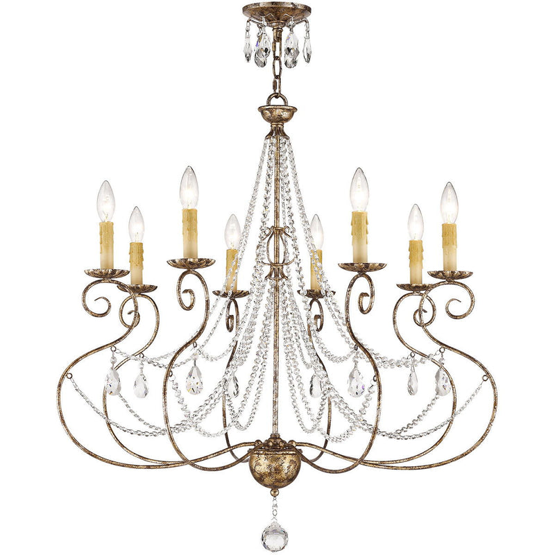 33" Eight Light Metal Dimmable Chandelier With Shades - Bronze