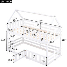 Load image into Gallery viewer, Twin over Twin House Bunk Bed with Fence and Door, White
