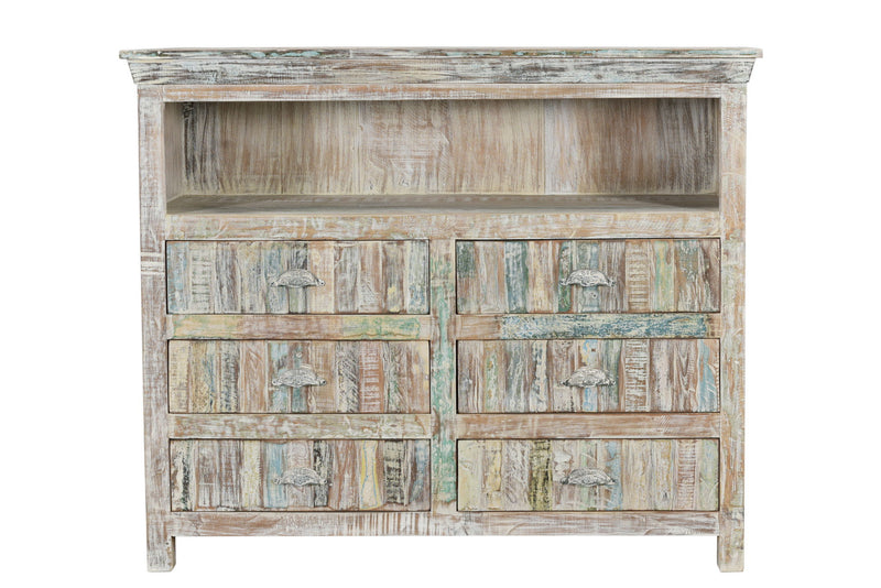 50" Distressed Reclaimed Wood Open And Enclosed Storage Entertainment Center - White