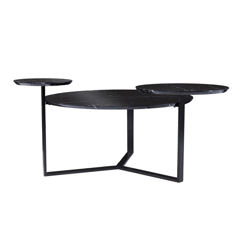 Faux Marble Metal With Iron Round Coffee Table - Black