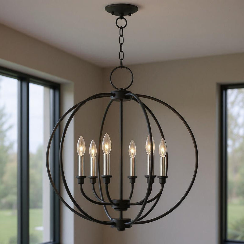 26" Six Light Dimmable Chandelier With Shades - Black