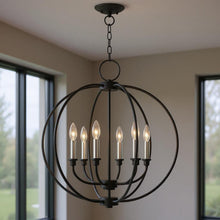 Load image into Gallery viewer, 26" Six Light Dimmable Chandelier With Shades - Black
