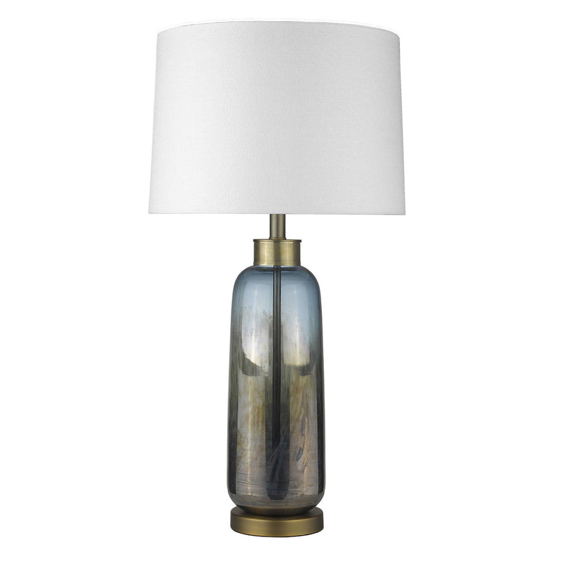 Glass Table Lamp With White Empire Shade - Steel Blue