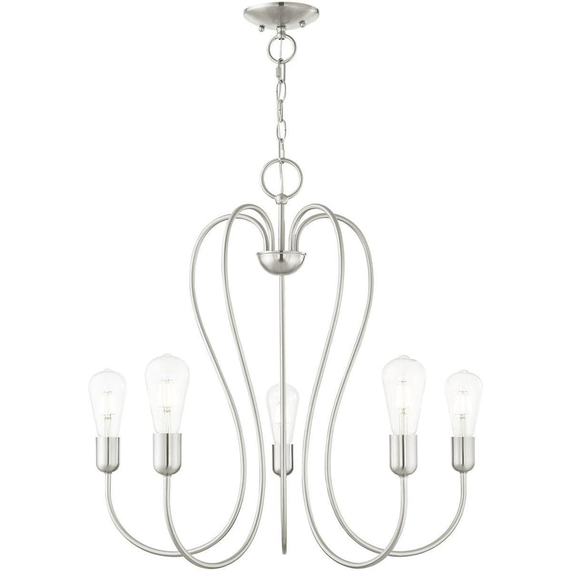 25" Five Light Dimmable Chandelier With Shades - Nickel
