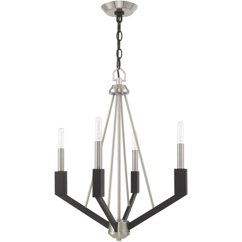23" Four Light Dimmable Chandelier With Shades - Nickel