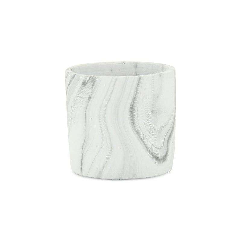Marble Round Pot Planter - Gray / White