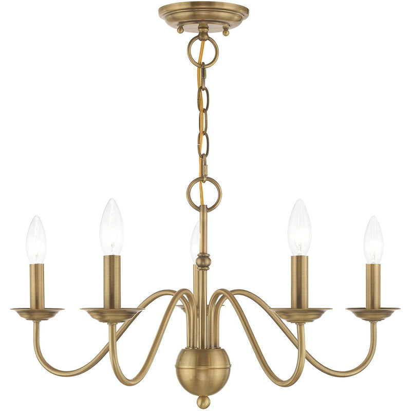 13" Five Light Dimmable Chandelier With Shades - Antiqued Brass
