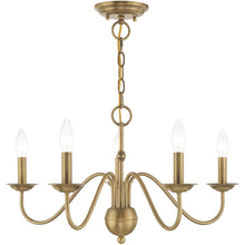 Load image into Gallery viewer, 13" Five Light Dimmable Chandelier With Shades - Antiqued Brass
