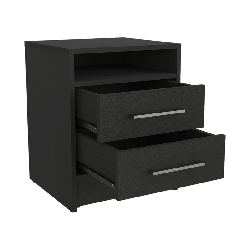 Wood Two Drawer Nightstand (534899) - Black