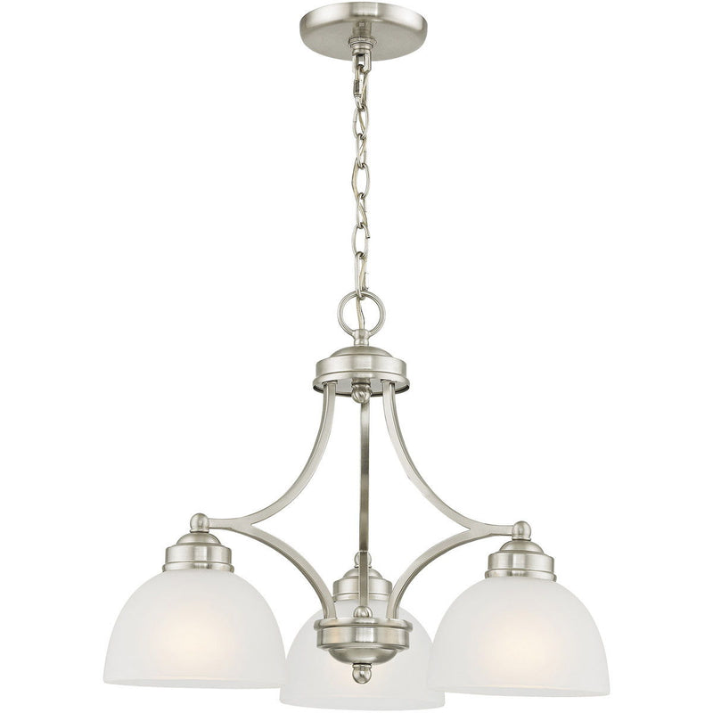 Three Light Metal Dimmable Chandelier With Shades - Nickel / Off White