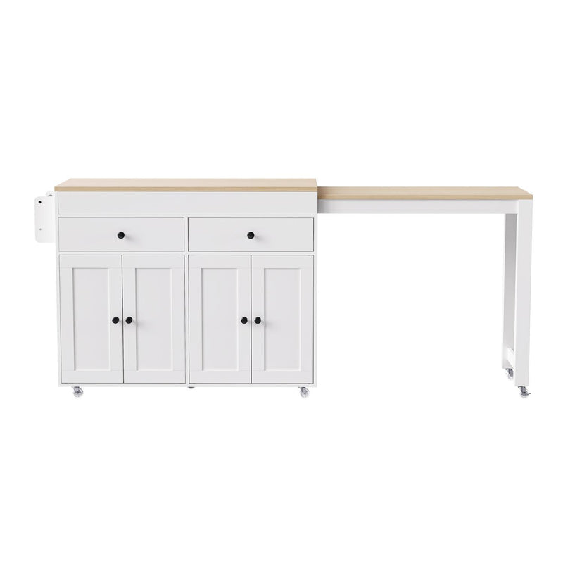 Brown And Wood Flat Door Rolling Kitchen Cart - White
