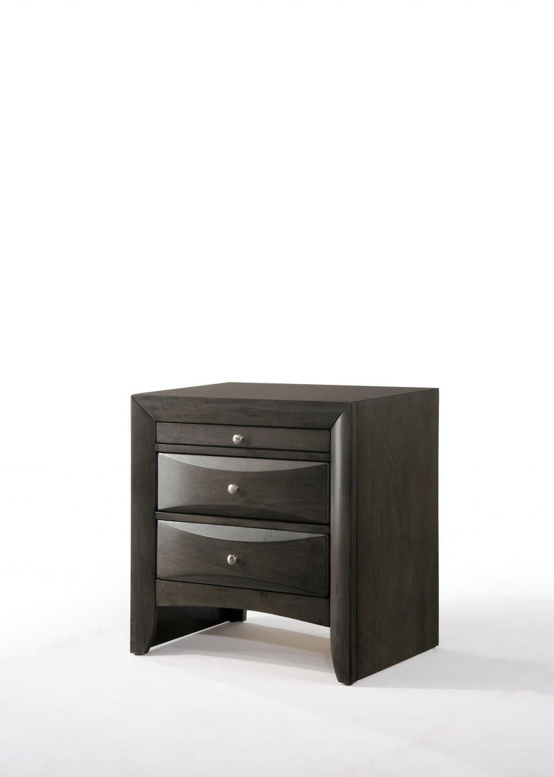 Rectangular Nightstand, Two Drawers With Solid Wood Top - Dark Brown