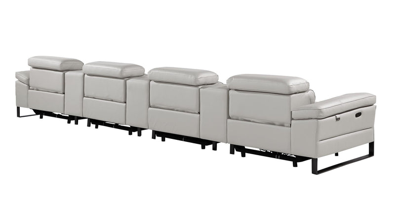 Top Grain Leather Reclining Metal USB Sofa (720349) - Light Gray