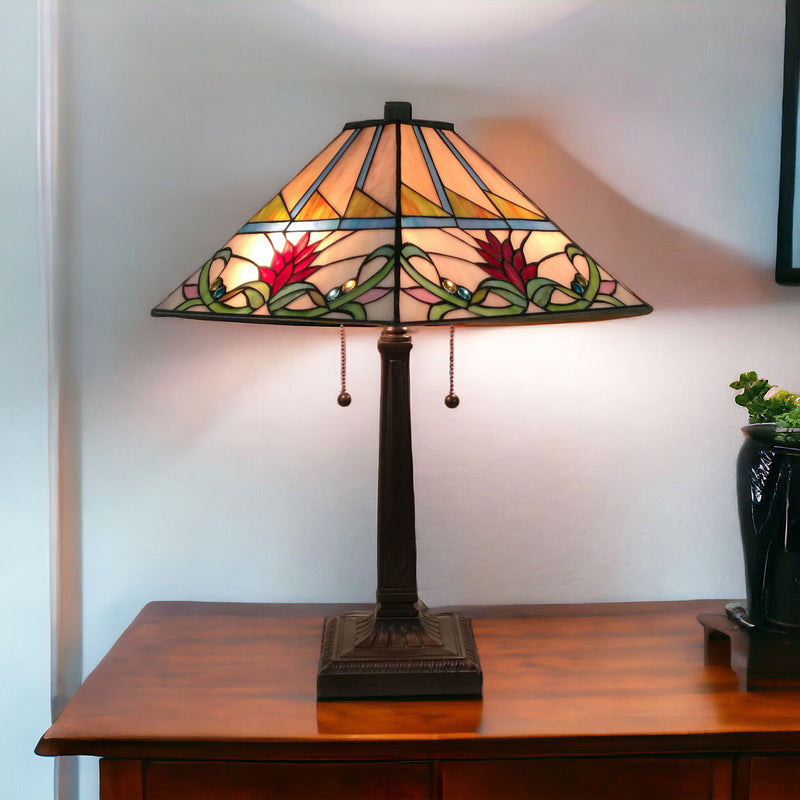 22" Metal Two Light Candlestick Table Lamp With White Empire Shade - Dark Brown