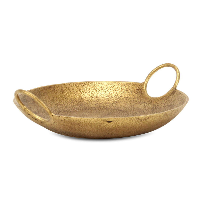 10" Cast Iron Handmade Round Trinket Tray With Handles - Gold