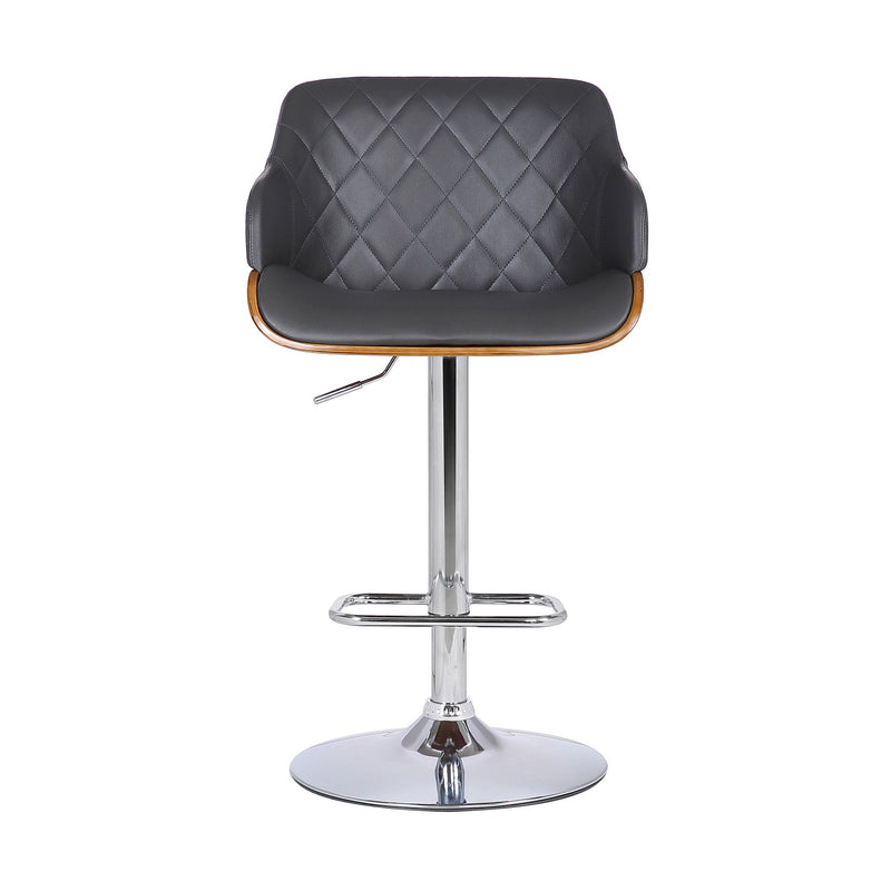 Faux Leather And Iron Low Back Adjustable Height Swivel Bar Chair - Gray And Silver
