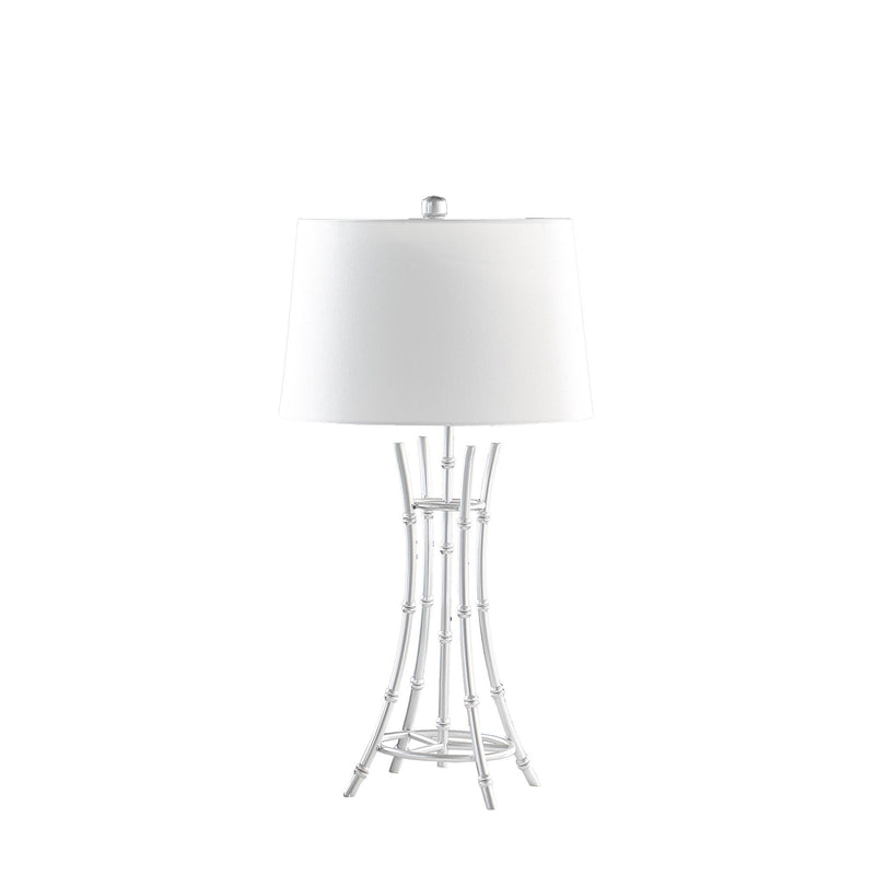 Bamboo Design Table Lamp With Off-White Drum Shade - Silver