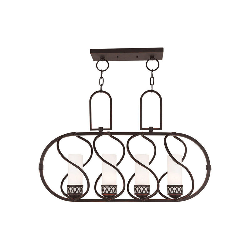 Four Light Metal Dimmable Chandelier With Shades - Bronze / Opal