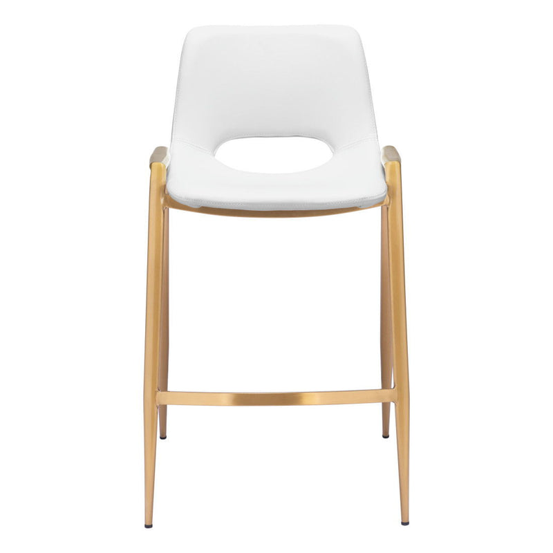 26" Faux Leather And Steel Low Back Counter Height Bar Chairs (Set of 2) - White / Gold