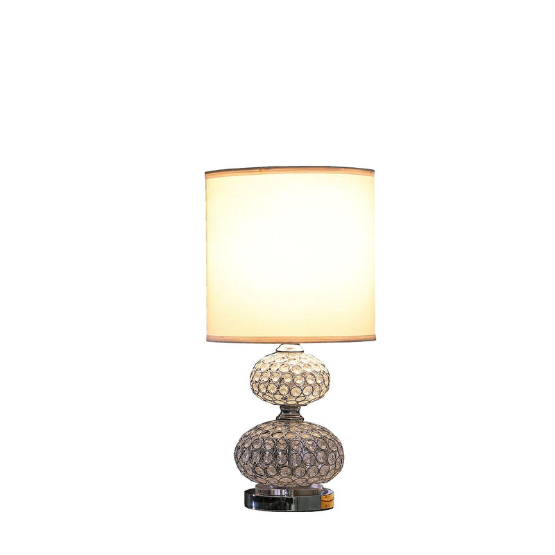 Faux Crystal Double Orb Table Lamp With White Classic Drum Shade - Chrome