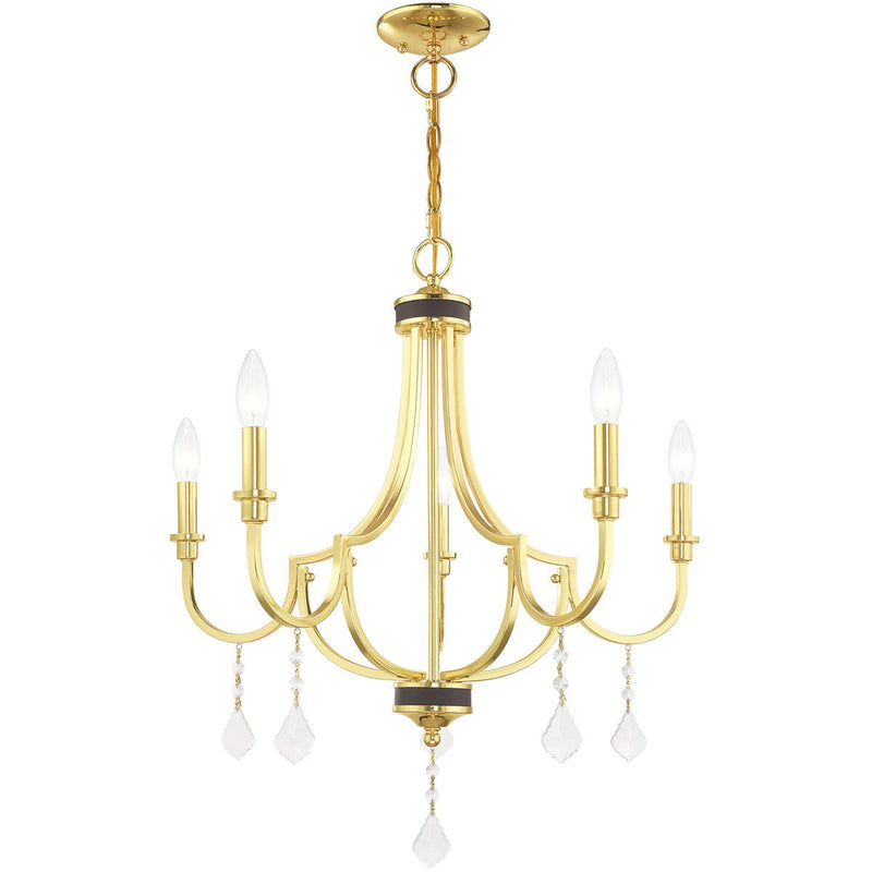 27" Five Light Dimmable Chandelier With Shades - Brass