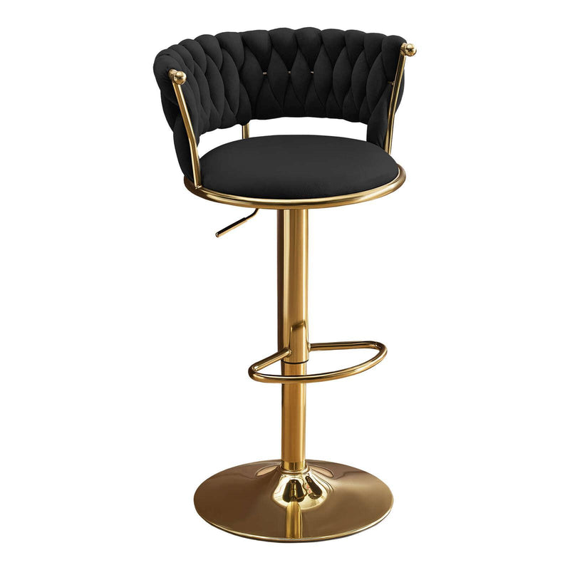 Velvet And Metal Low Back Adjustable Height Swivel Bar Chair - Black And Gold