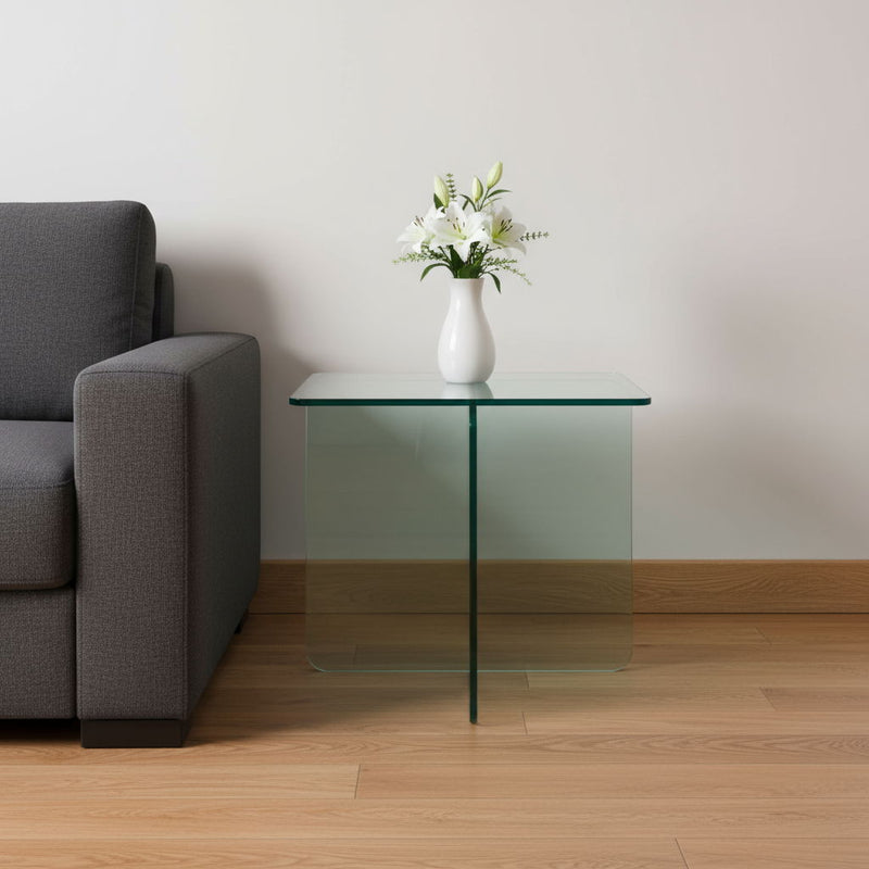 Glass Square Cross Legs End Table - Clear