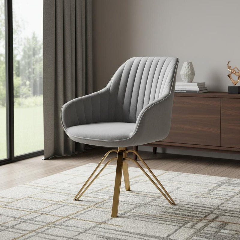 Velvet And Gold Swivel Arm Chair 23" - Gray