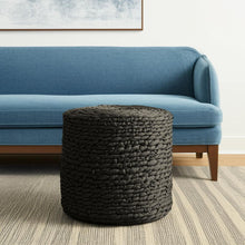 Load image into Gallery viewer, 18" Water Hyacinth Round Pouf Ottoman - Black
