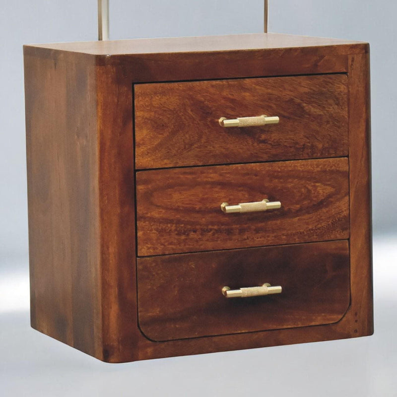 18" Solid Wood Three Drawer Nightstand - Chestnut