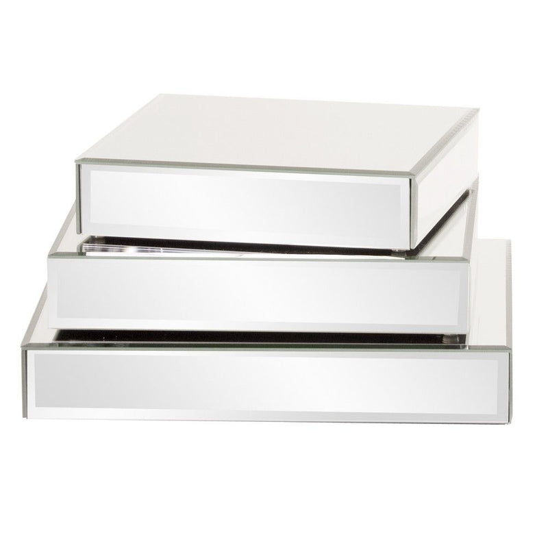 Mirrored Rectangular Display Platforms (Set of 3) - Clear