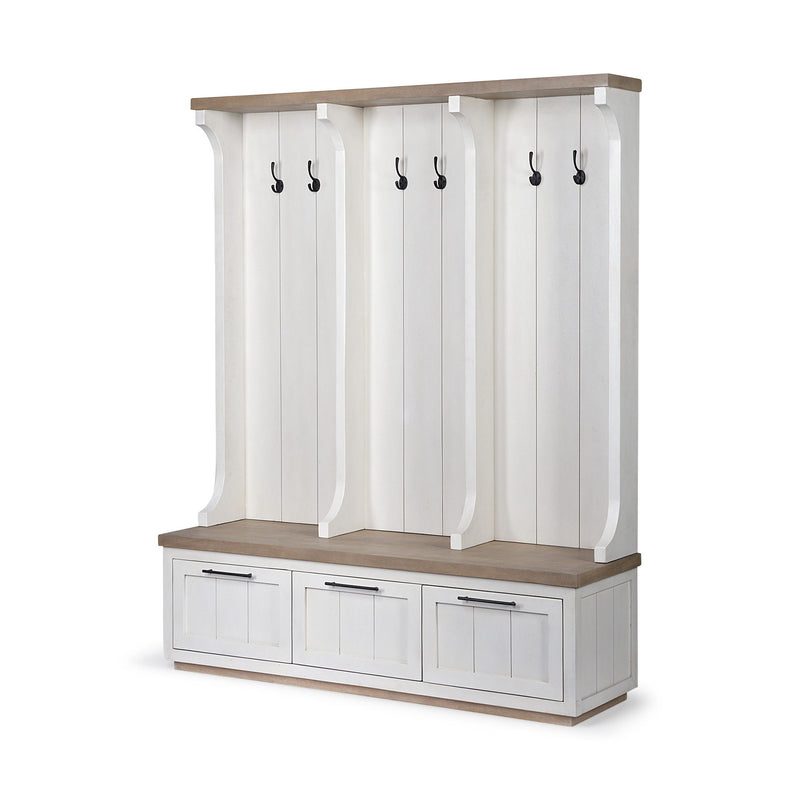 Solid Wood Six Hook Freestanding Coat Rack - White