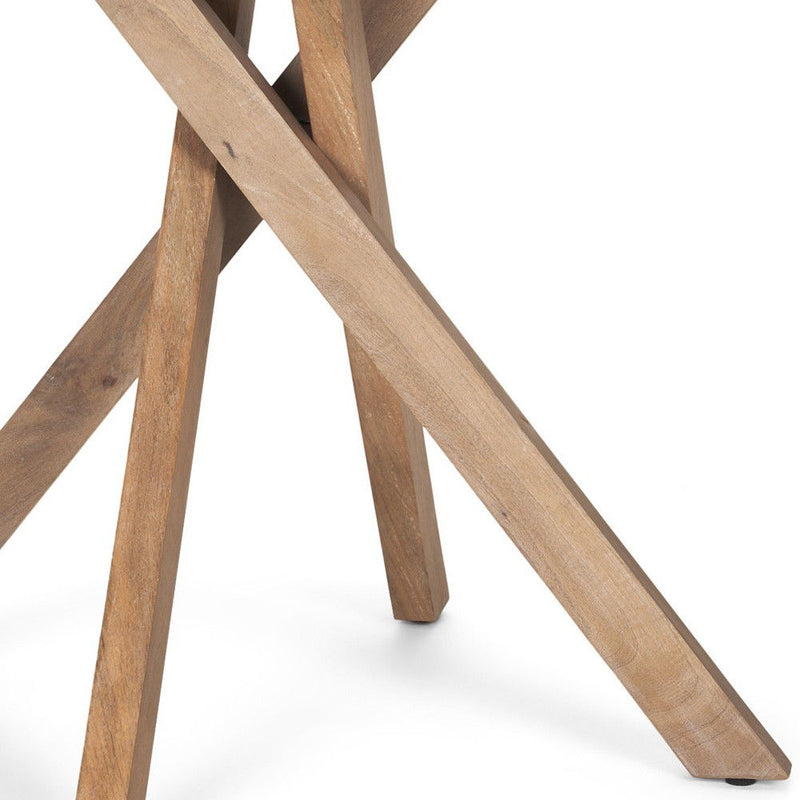 Distressed Solid Wood Round Cross Legs End Table - Natural