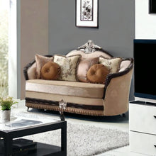 Load image into Gallery viewer, Velvet Curved Loveseat And Toss Pillows - Tan
