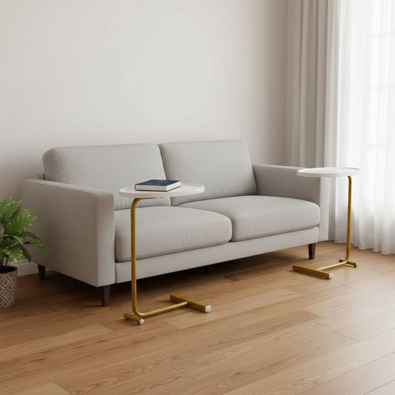 Faux Marble And Metal Oval End Tables (Set of 2) - White / Gold