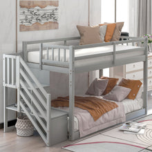 Load image into Gallery viewer, Twin Over Twin Floor Bunk Bed, Ladder With Storage
