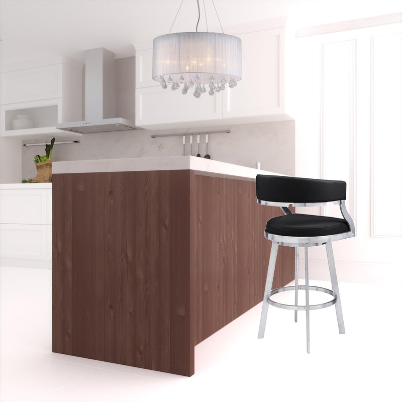 38" Faux Leather Swivel Low Back Counter Height Bar Chair - Black / Silver