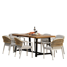 Load image into Gallery viewer, Outdoor Dining Set Acacia Wood Table With 6 Rattan Iron Chairs - Black / Natural / Gray
