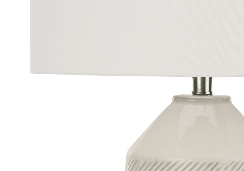 Ceramic Geometric Table Lamp With Cream Drum Shade - Ivory