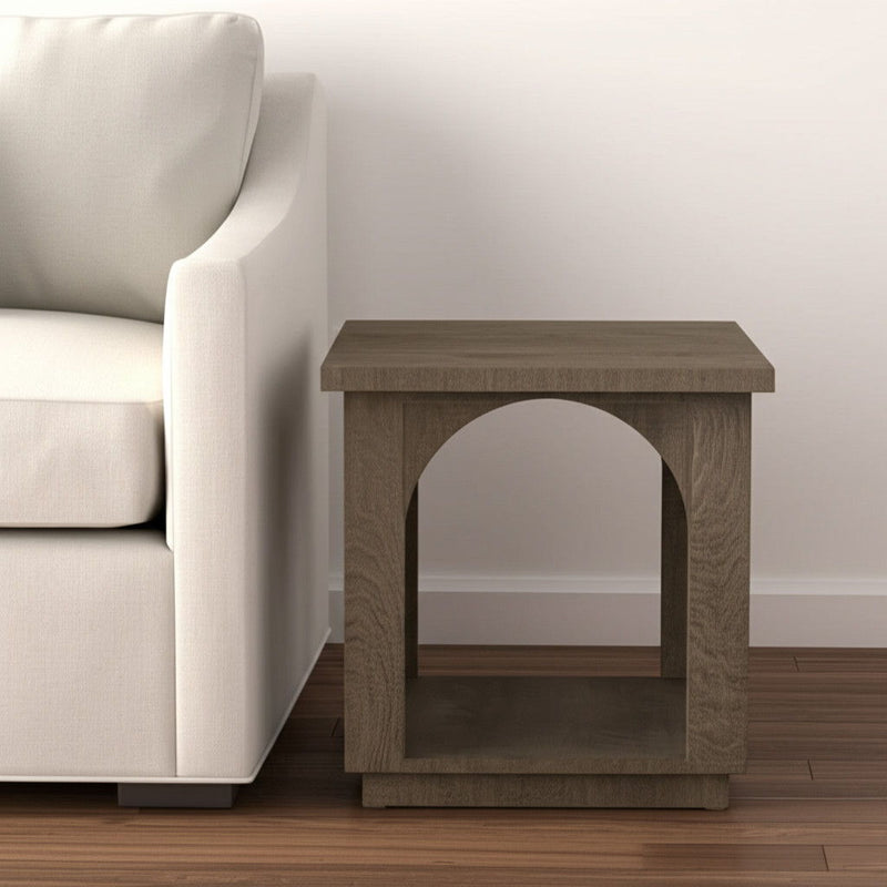 24" Distressed Solid Wood Square Floor Shelf End Table - Brown