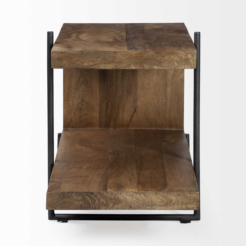 22" Solid Wood Square End Table With Shelves - Brown