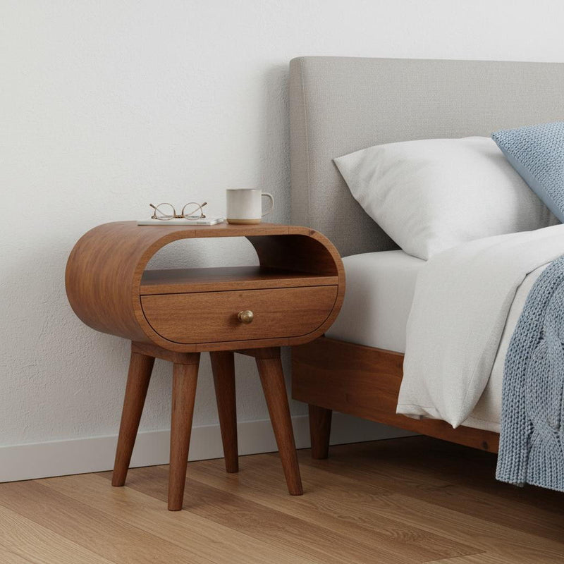 Solid Wood Oval One Drawer Nightstand - Walnut