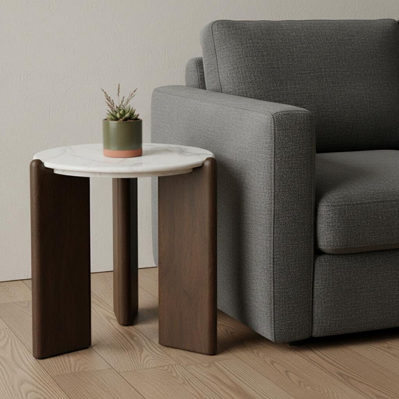 Marble Solid Wood End Table - White / Brown
