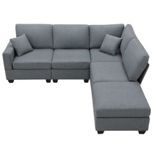 Load image into Gallery viewer, [VIDEO provided][New]89.8*60.2&quot; Modern Sectional Sofa,5-Seat Modular Couch Set with Convertible Ottoman,L-Shape Linen Fabric Corner Couch Set with 2 Pillows for Living Room,Apartment,Office, 3 Colors
