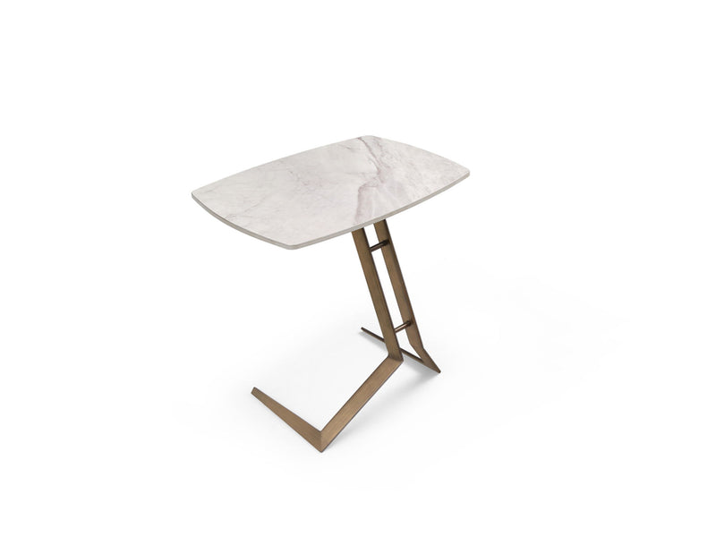 Ceramic Faux Marble Steel End Table - White / Bronze